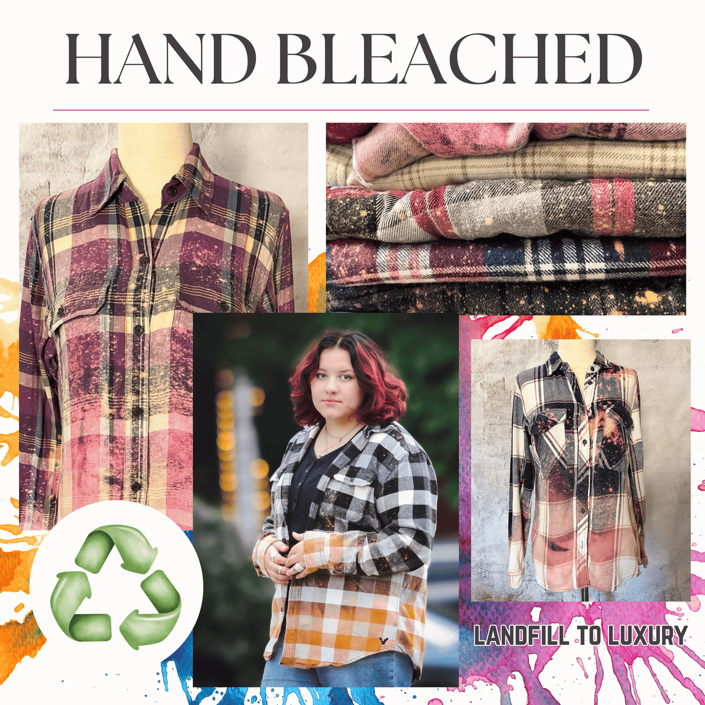 M Tie Dye Bleached Flannel Rodeo Plaid Boho Western Wear