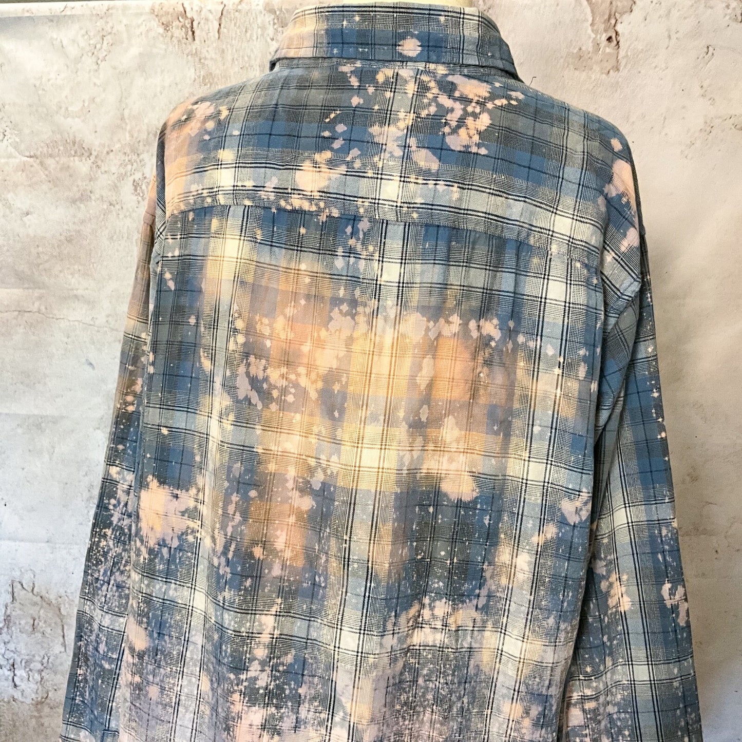 M Tie Dye Bleached Flannel Rodeo Plaid Boho Western Wear