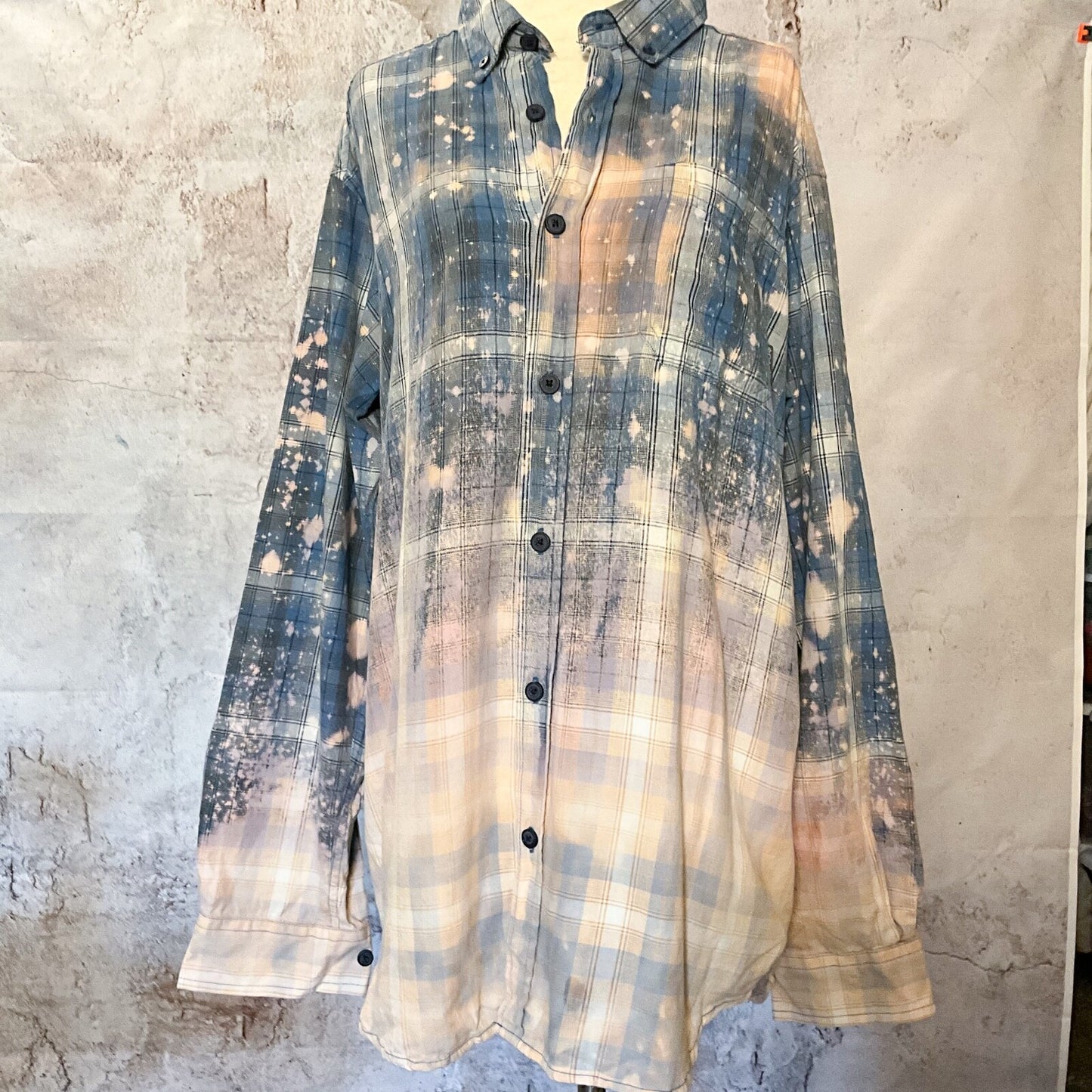 M Tie Dye Bleached Flannel Rodeo Plaid Boho Western Wear