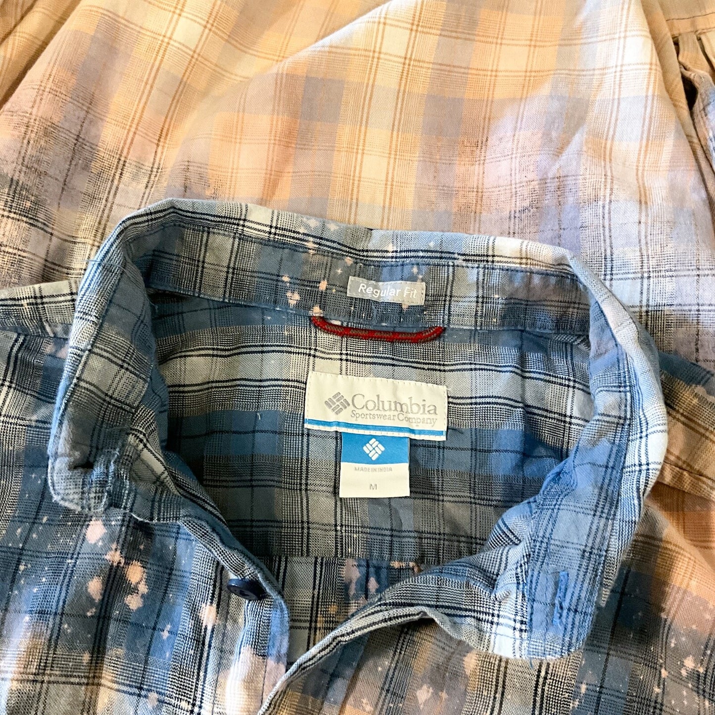 M Tie Dye Bleached Flannel Rodeo Plaid Boho Western Wear