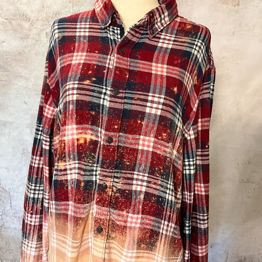 Sz L Hand Bleached Flannel Plaid Shirt for Festivals Vintage