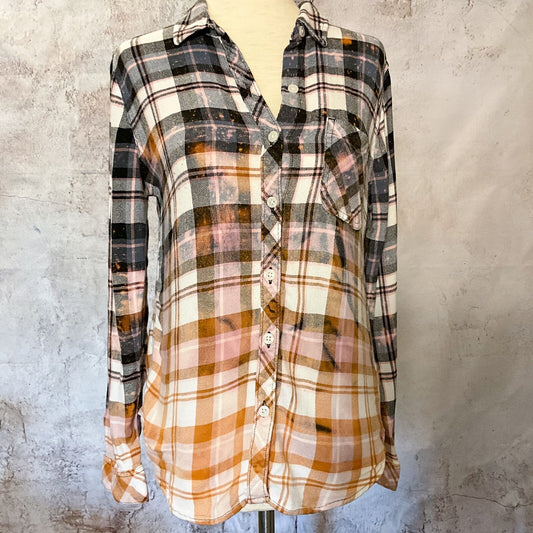 Sz Sz S Hand Bleached Flannel Splatter Farmhouse Ombré Shirt