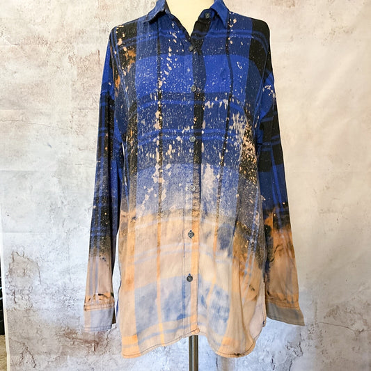 Sz S Tie Dye Bleached Flannel Plaid Shirt Rodeo Cowgirl Art