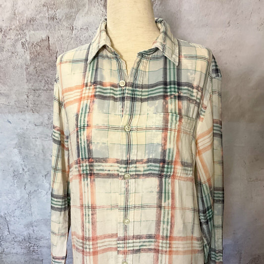 Sz S Boho Hand Bleached Flannel Shirt Grunge Streetwear OOAK