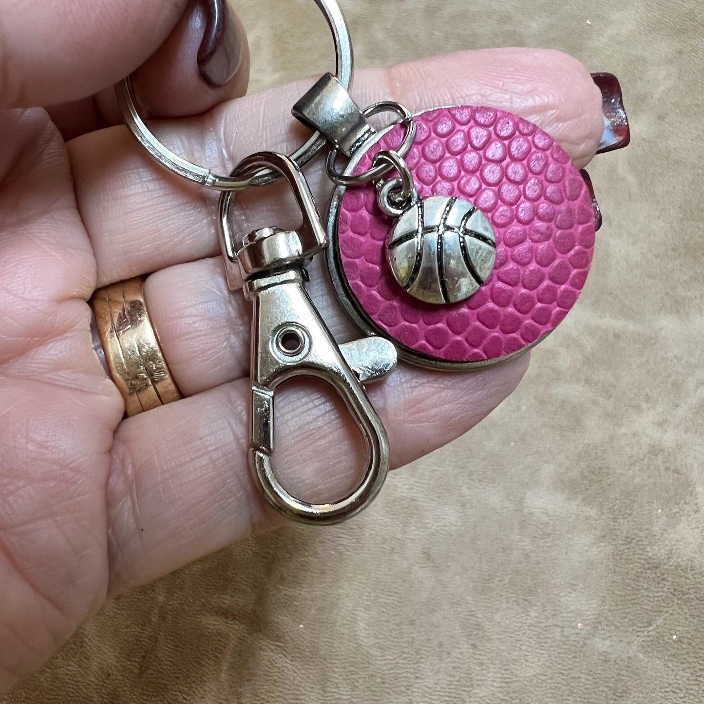 PINK BASKETBALL CHARM KEY RING